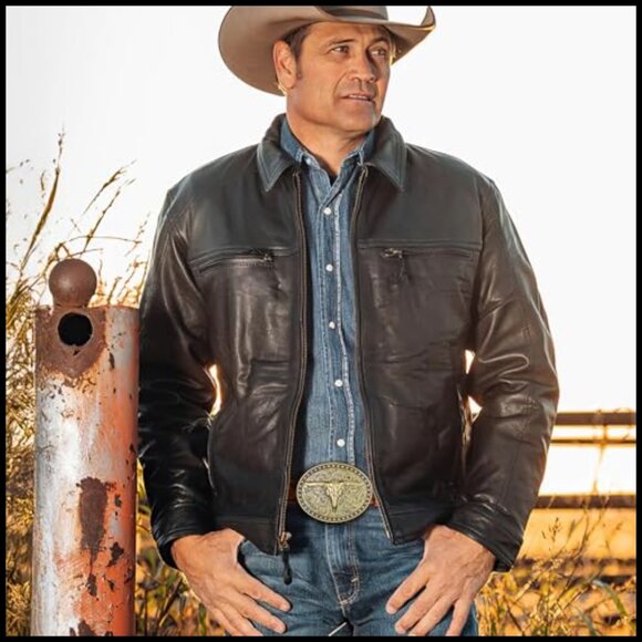 Western Leather Belt with Bull Buckle for Jeans